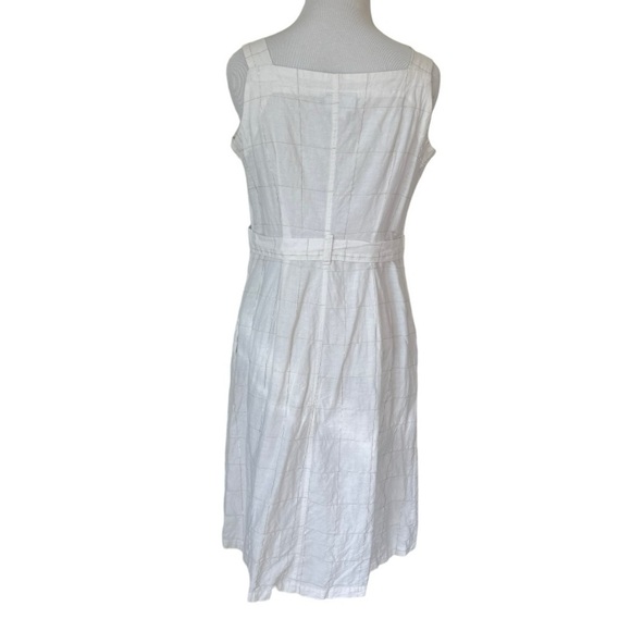 Liz Claiborne Summer White Plaid Metallic Gold Linen Blend Belted Dress Size 4 - Picture 13 of 13